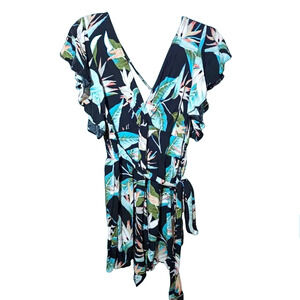 Consgt Shein Tropical Floral Tie Waist Sleeveless Halter Romper Size Medium